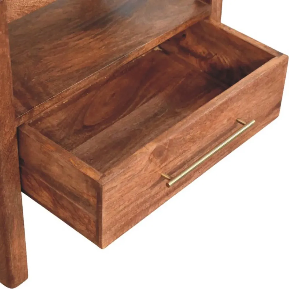 Saffron Honey Caramel Mango Wood and Rattan Bedside Table