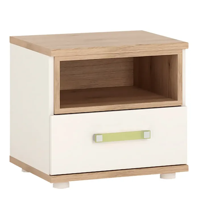 4Kids 1-Drawer Bedside Table – Light Oak & White Gloss with Lemon Handles