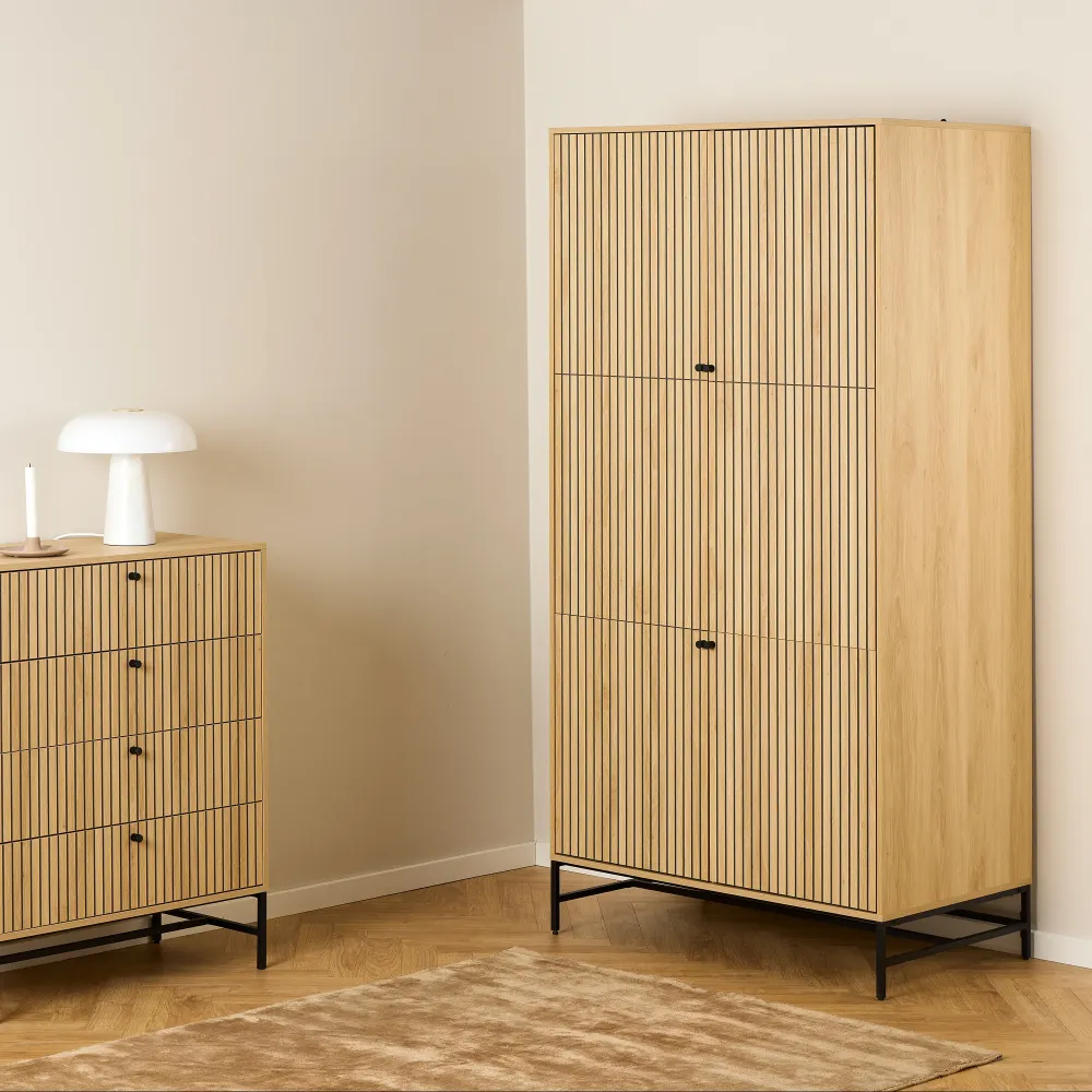 Albany 4-Door Wardrobe – Black & Oak