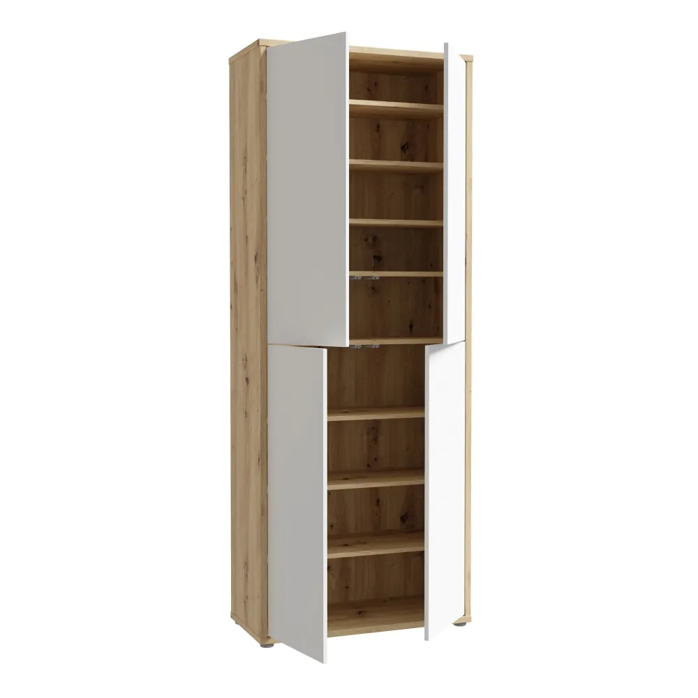 Alice Springs Shoe Cabinet with 4-Door – Artisan Oak & Light Grey Doors