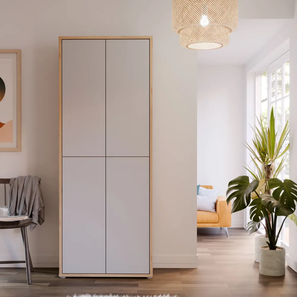 Alice Springs Shoe Cabinet with 4-Door – Artisan Oak & Light Grey Doors