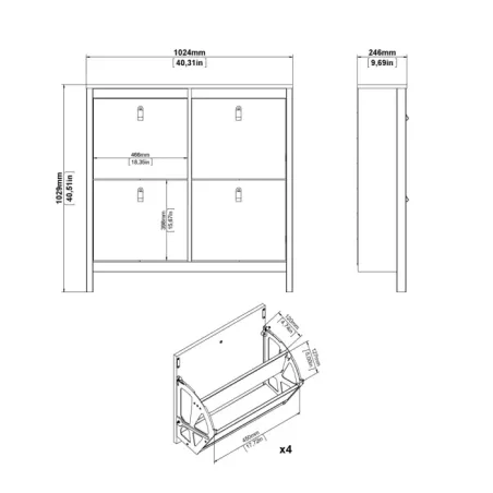Barcelona Shoe Cabinet 4 Flip-Down Doors – White