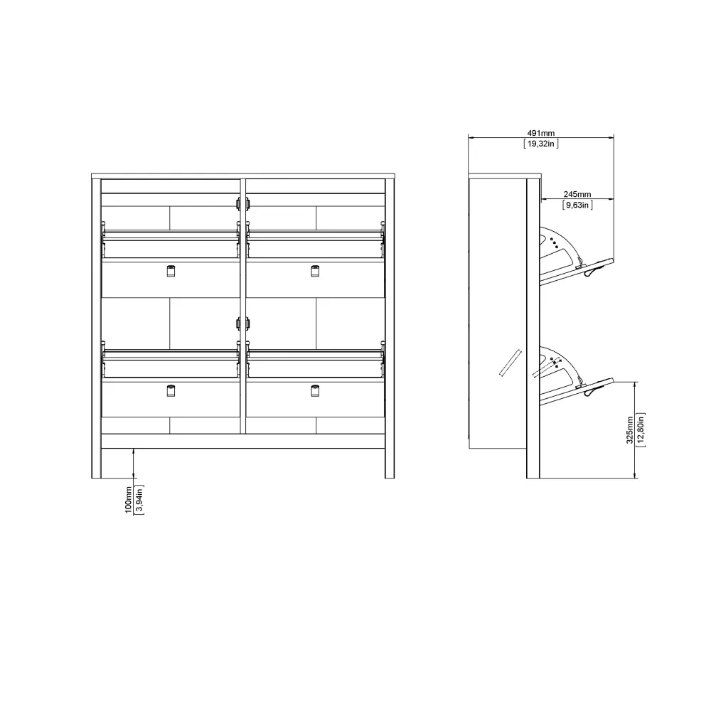 Barcelona Shoe Cabinet 4 Flip-Down Doors – White