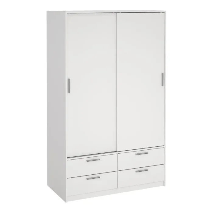 Line Wardrobe with 2 Sliding Doors and 4-Drawer, White