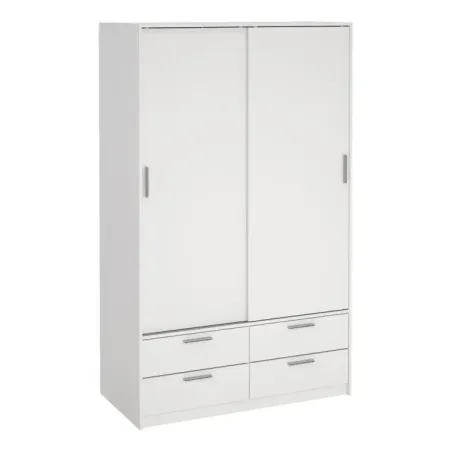 Line Wardrobe with 2 Sliding Doors and 4-Drawer, White