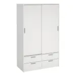 Line Wardrobe with 2 Sliding Doors and 4-Drawer, White