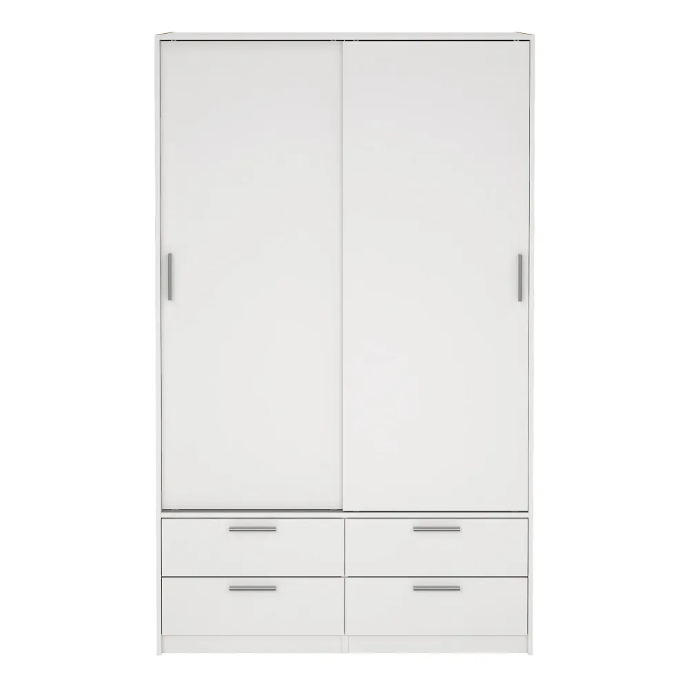 Line Wardrobe with 2 Sliding Doors and 4-Drawer, White