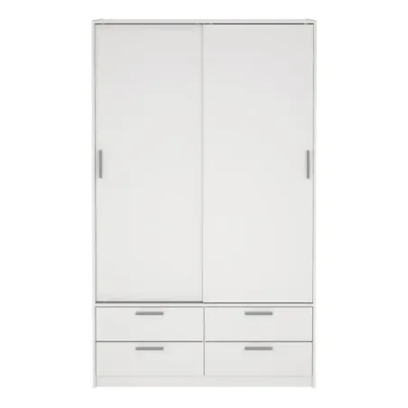 Line Wardrobe with 2 Sliding Doors and 4-Drawer, White