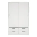 Line Wardrobe with 2 Sliding Doors and 4-Drawer, White