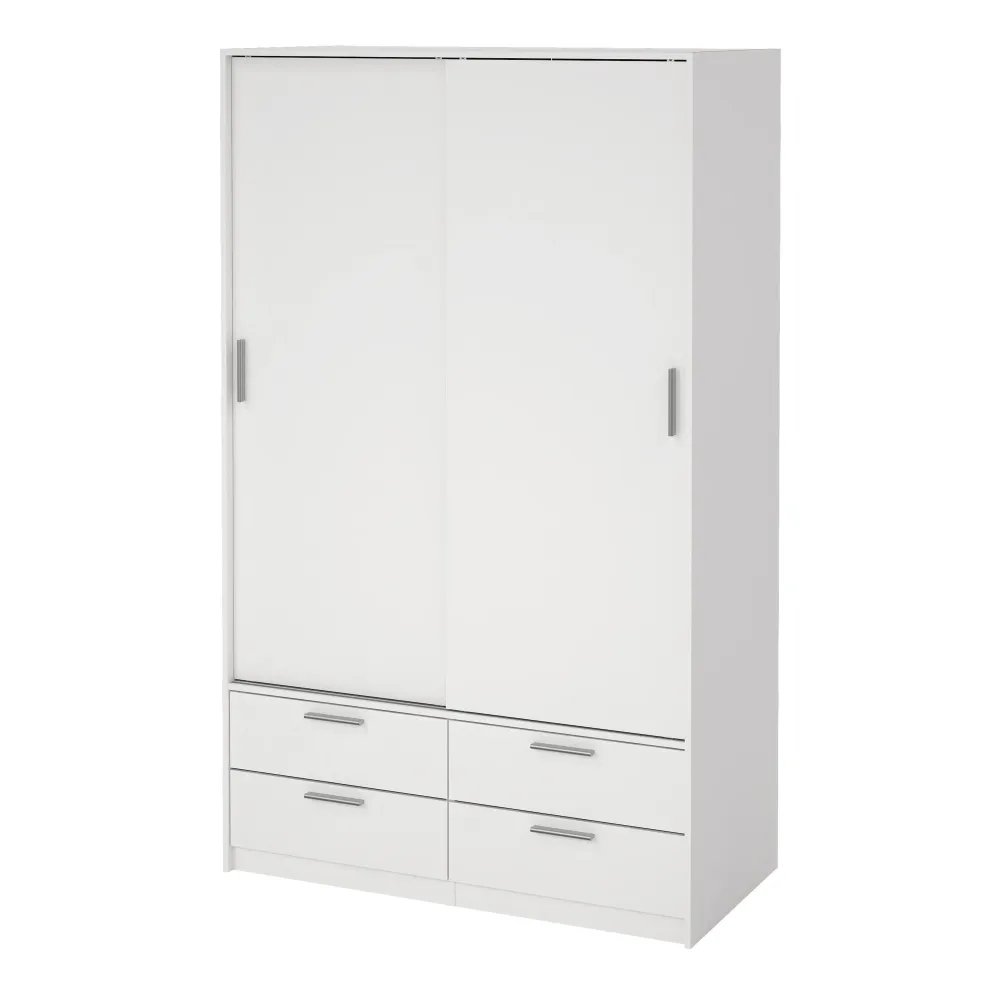 Line Wardrobe with 2 Sliding Doors and 4-Drawer, White
