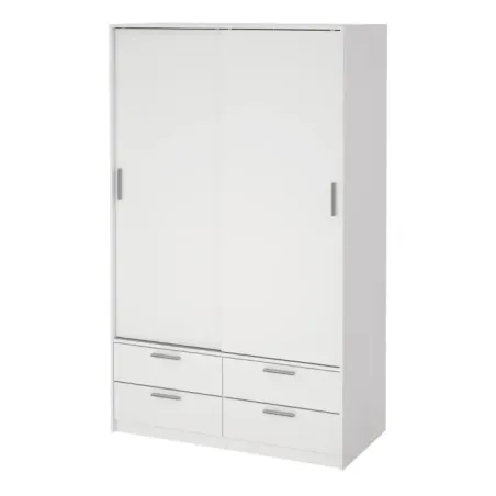 Line Wardrobe with 2 Sliding Doors and 4-Drawer, White