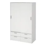 Line Wardrobe with 2 Sliding Doors and 4-Drawer, White