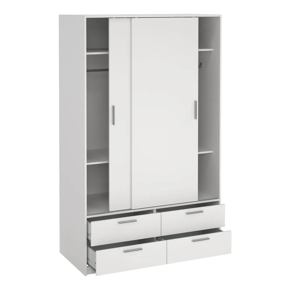 Line Wardrobe with 2 Sliding Doors and 4-Drawer, White