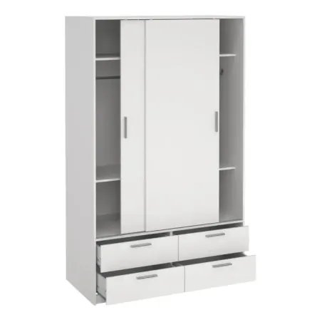 Line Wardrobe with 2 Sliding Doors and 4-Drawer, White