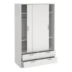 Line Wardrobe with 2 Sliding Doors and 4-Drawer, White