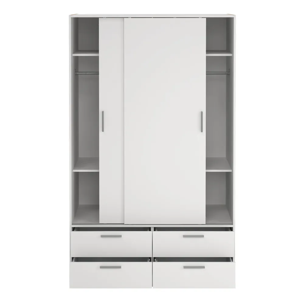 Line Wardrobe with 2 Sliding Doors and 4-Drawer, White