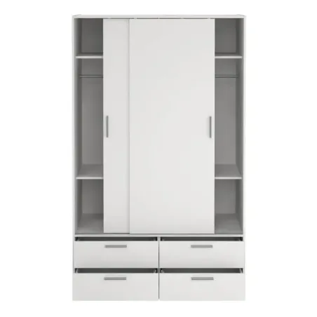 Line Wardrobe with 2 Sliding Doors and 4-Drawer, White