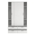 Line Wardrobe with 2 Sliding Doors and 4-Drawer, White
