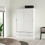 Line Wardrobe with 2 Sliding Doors and 4-Drawer, White