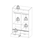 Line Wardrobe with 2 Sliding Doors and 4-Drawer, White