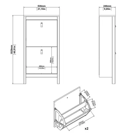 Madrid Shoe Cabinet 2 Flip-Down Doors White