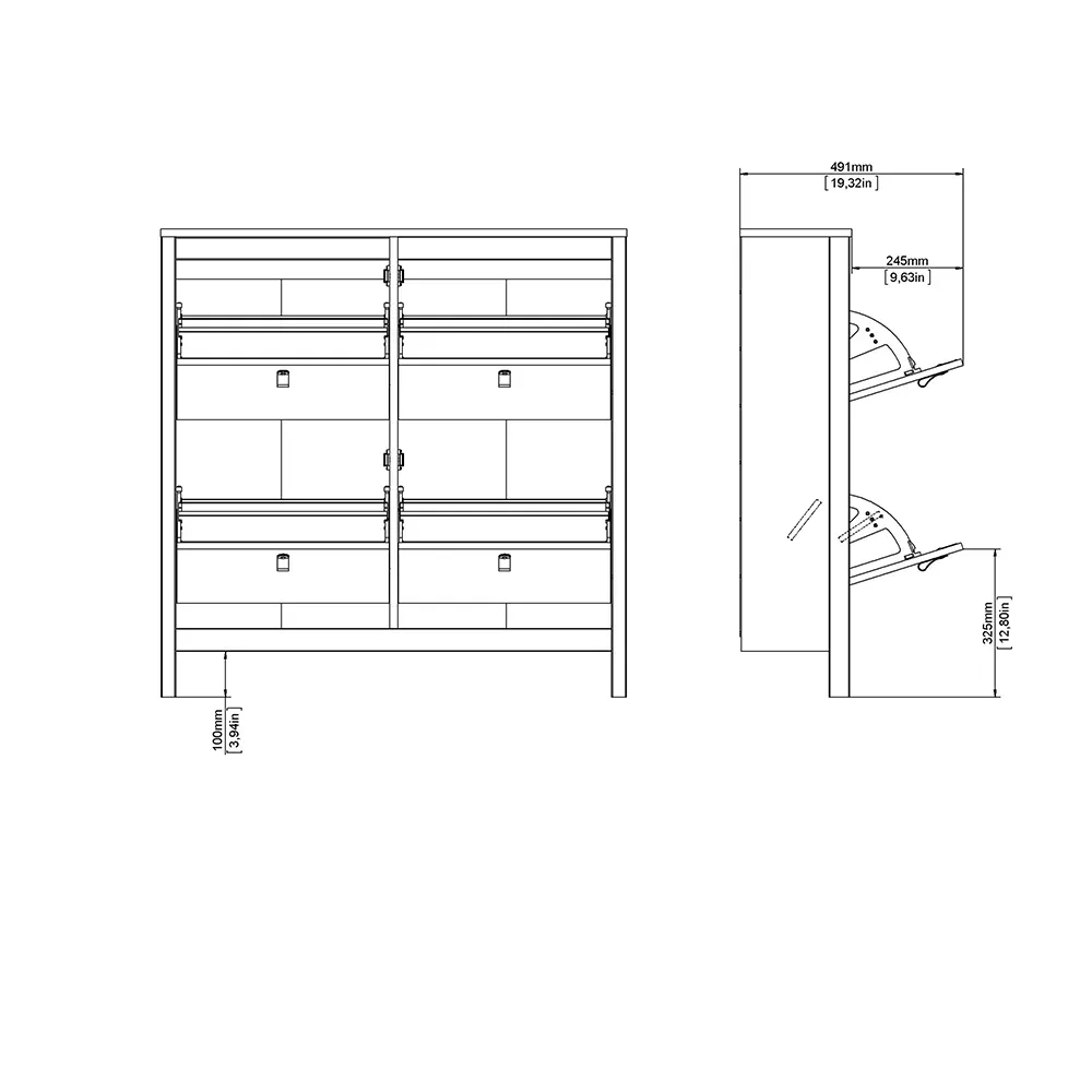 Madrid Shoe Cabinet 4 Flip-Down Doors – White