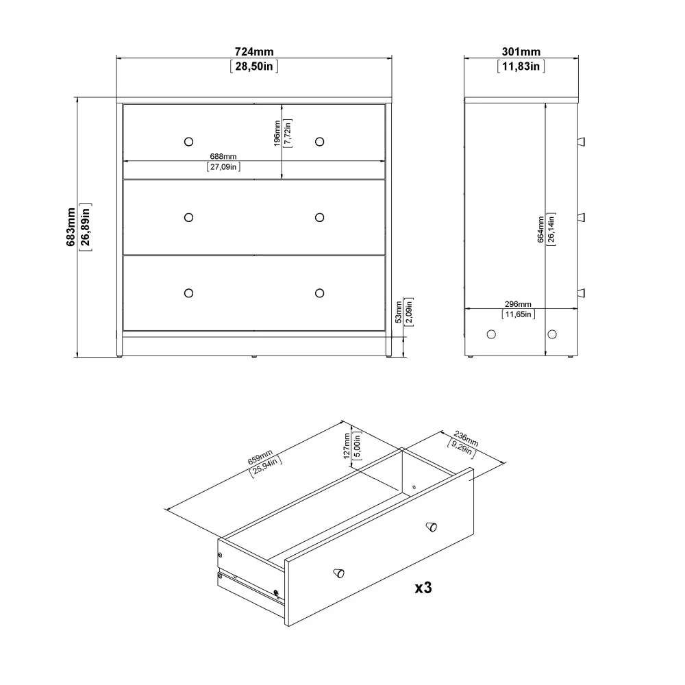May 3-Drawer Chest – Jackson Hickory Oak