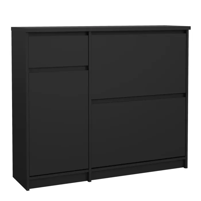 Naia Shoe Cabinet with 2 Flip-Down Doors 1-Door and 1-Drawer – Black Matt