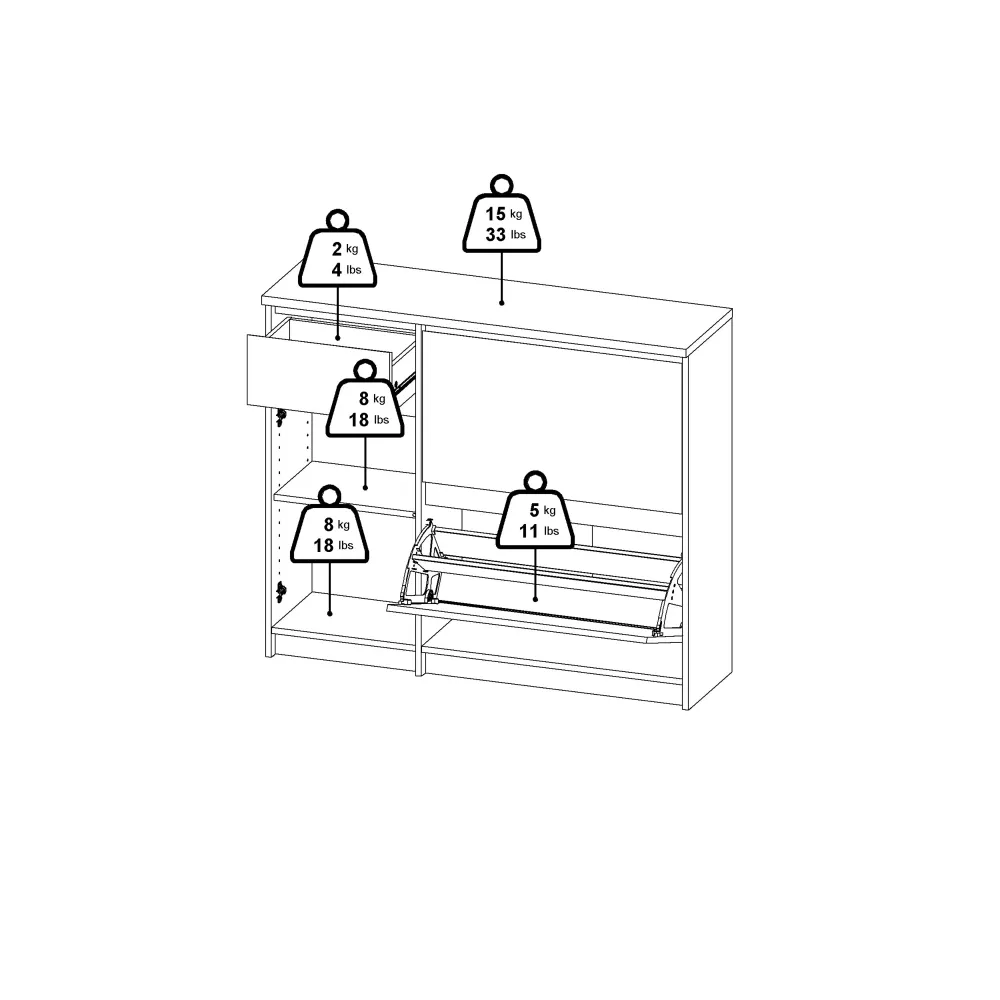 Naia Shoe Cabinet with 2 Flip-Down Doors 1-Door and 1-Drawer – Black Matt