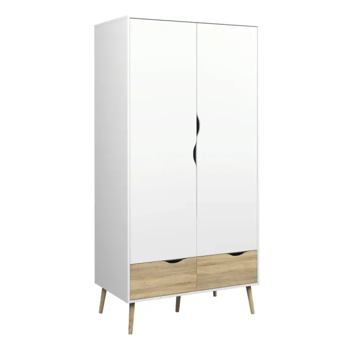 Oslo 2-Door, 2-Drawer Wardrobe – White & Oak