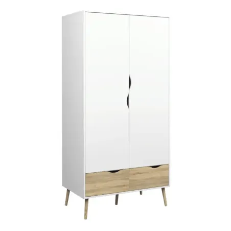 Oslo 2-Door, 2-Drawer Wardrobe – White & Oak