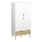 Oslo 2-Door, 2-Drawer Wardrobe – White & Oak