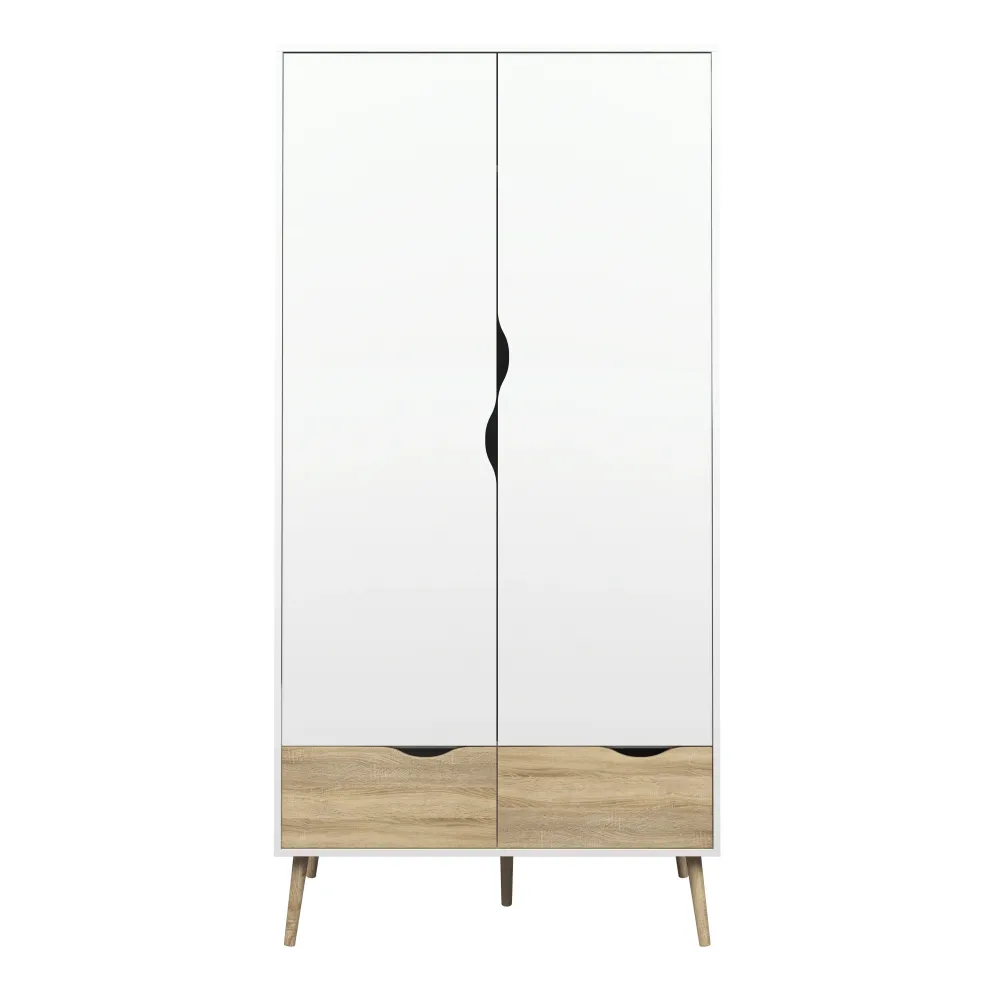 Oslo 2-Door, 2-Drawer Wardrobe – White & Oak