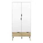 Oslo 2-Door, 2-Drawer Wardrobe – White & Oak