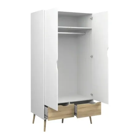 Oslo 2-Door, 2-Drawer Wardrobe – White & Oak