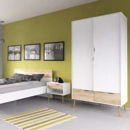 Oslo 2-Door, 2-Drawer Wardrobe – White & Oak