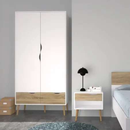 Oslo 2-Door, 2-Drawer Wardrobe – White & Oak