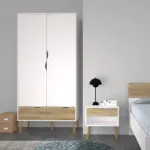 Oslo 2-Door, 2-Drawer Wardrobe – White & Oak