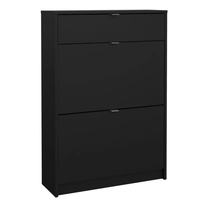 Shoes Shoe Cabinet 2 Flip-Down Doors + 1-Drawer – Matt Black