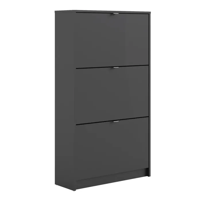 Shoes Shoe Cabinet 3 Flip-Down Doors and 2 Layers – Matt Black