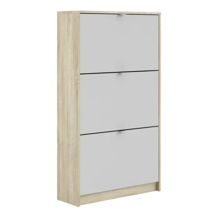 Shoes Shoe Cabinet 3 Flip-Down Doors and 2 Layers Oak Structure White