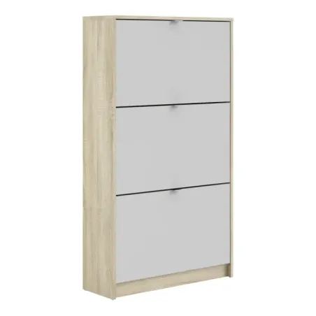 Shoes Shoe Cabinet 3 Flip-Down Doors and 2 Layers Oak Structure White