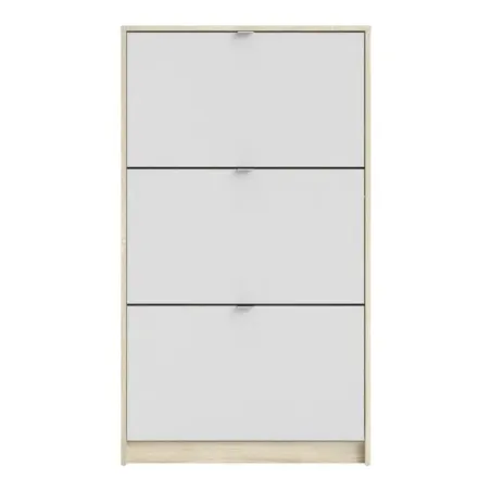 Shoes Shoe Cabinet 3 Flip-Down Doors and 2 Layers Oak Structure White