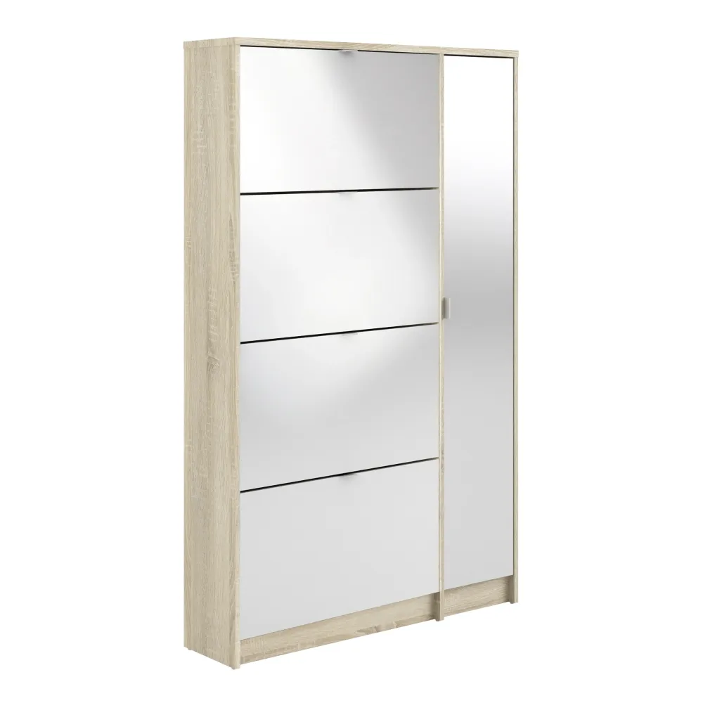 Shoes Shoe Cabinet 4 Flip-Down Doors and 2 Layers 1 Mirror Door Oak Structure