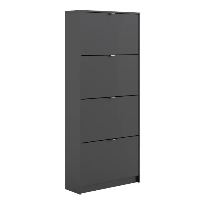 Shoes Shoe Cabinet 4 Flip-Down Doors and 2 Layers – Matt Black