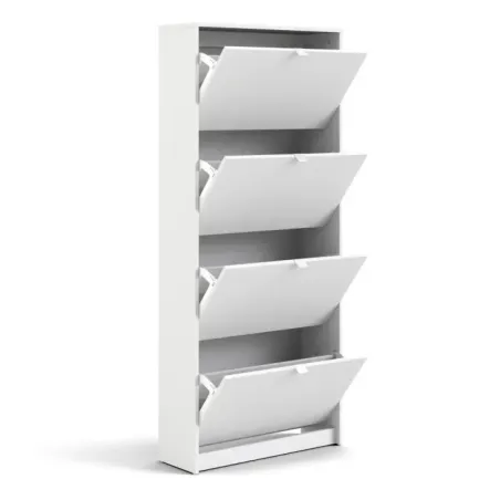 Shoes Shoe Cabinet 4 Flip-Down Doors and 2 Layers – White
