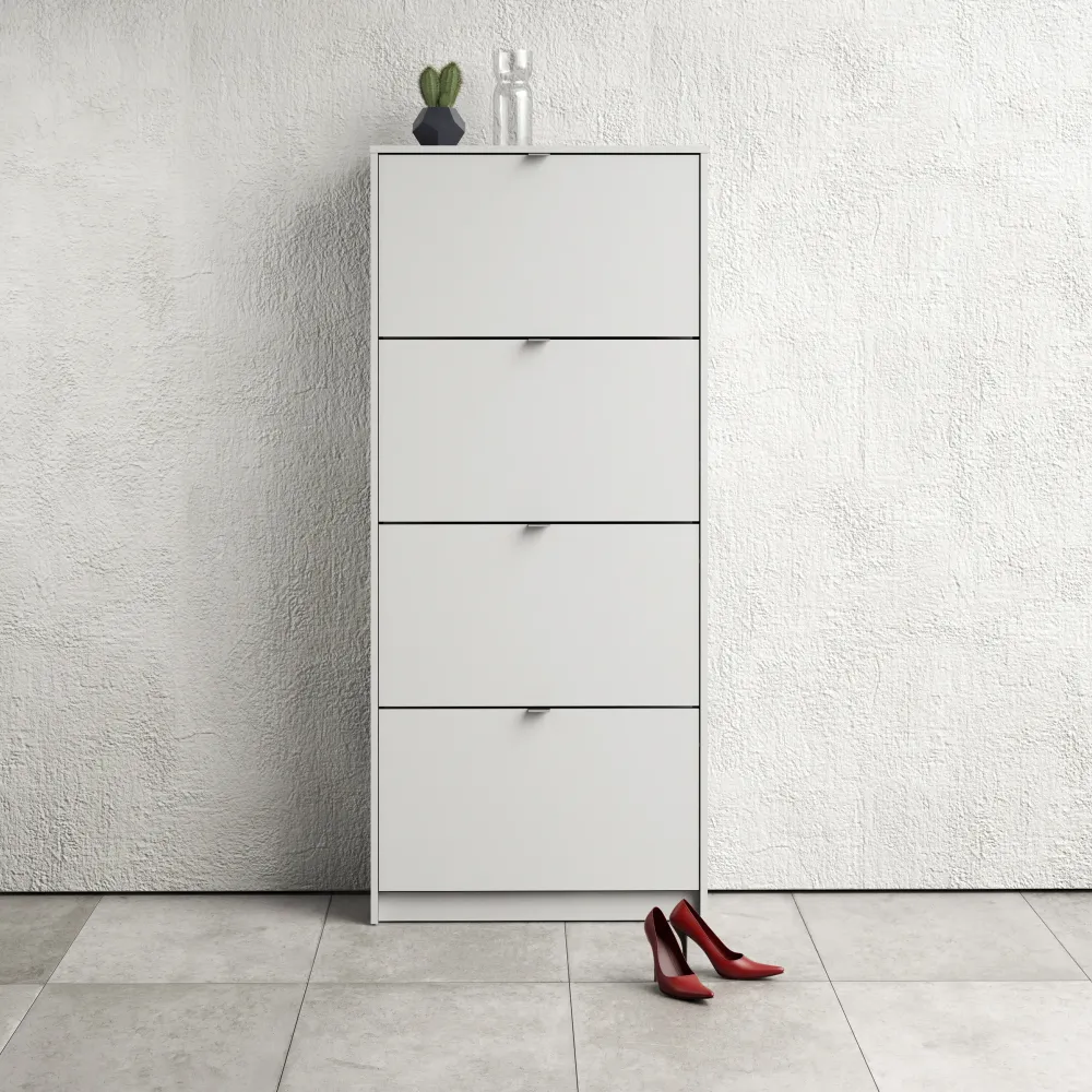 Shoes Shoe Cabinet 4 Flip-Down Doors and 2 Layers – White