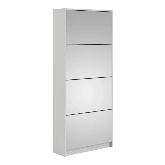 Shoes Shoe Cabinet 4 Flip-Down Mirror Doors and 2 Layers – White
