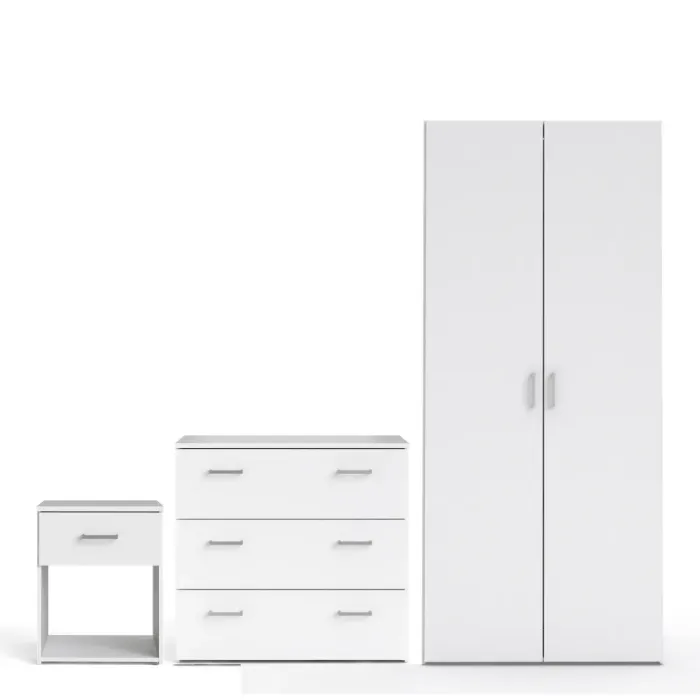 Space Package - Bedside 1-Drawer + 3-Drawer Chest + Wardrobe with 2-Door – White