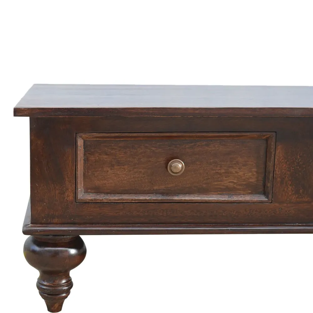 Solid Mango Wood Turned-Leg 4-Drawer Coffee Table